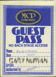 Gary Numan Blackburn Guest Pass 1984